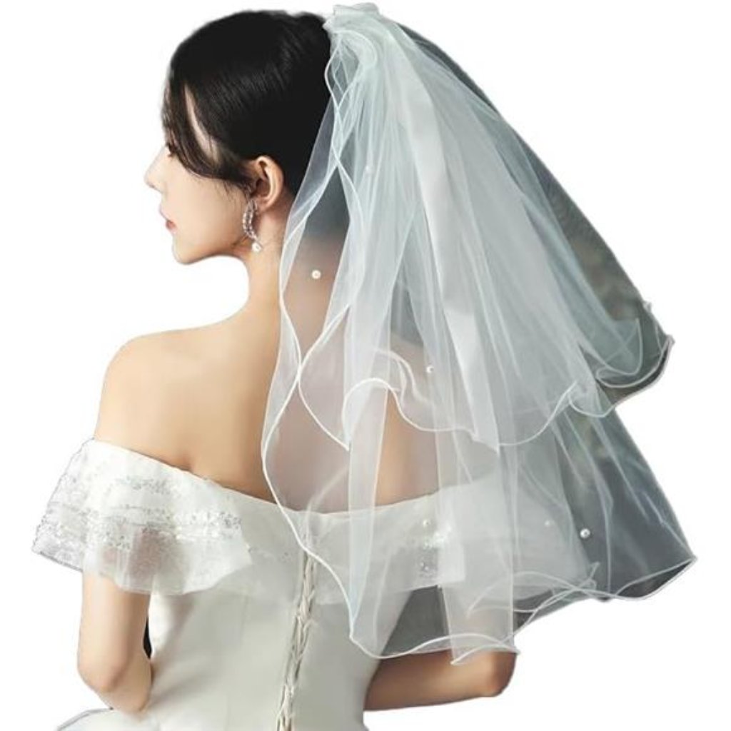 White Short Wedding Veil Pearl Rhinestone Bride Veils Bridal Veils Bachelorette